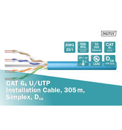 Kat6a U/UTP kabel 500MHz AWG23/1 Blå, Dca,Halogenfri, 305mT